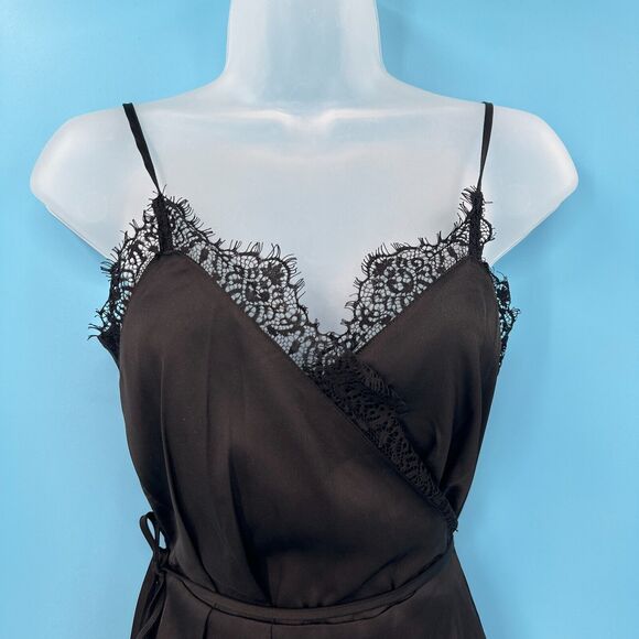 Babydoll Cami Size 4 Black Lace Trim Wrap Satin Whimsigoth Fairy Goth Feminine - Picture 3 of 12